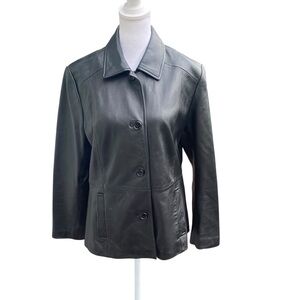 Tiboa Women's Black‎ Leather Jacket 3 Button Closure Size Medium 90’s Y2K